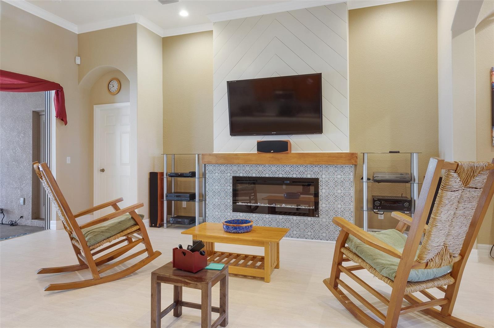 Cozy family room with fireplace.