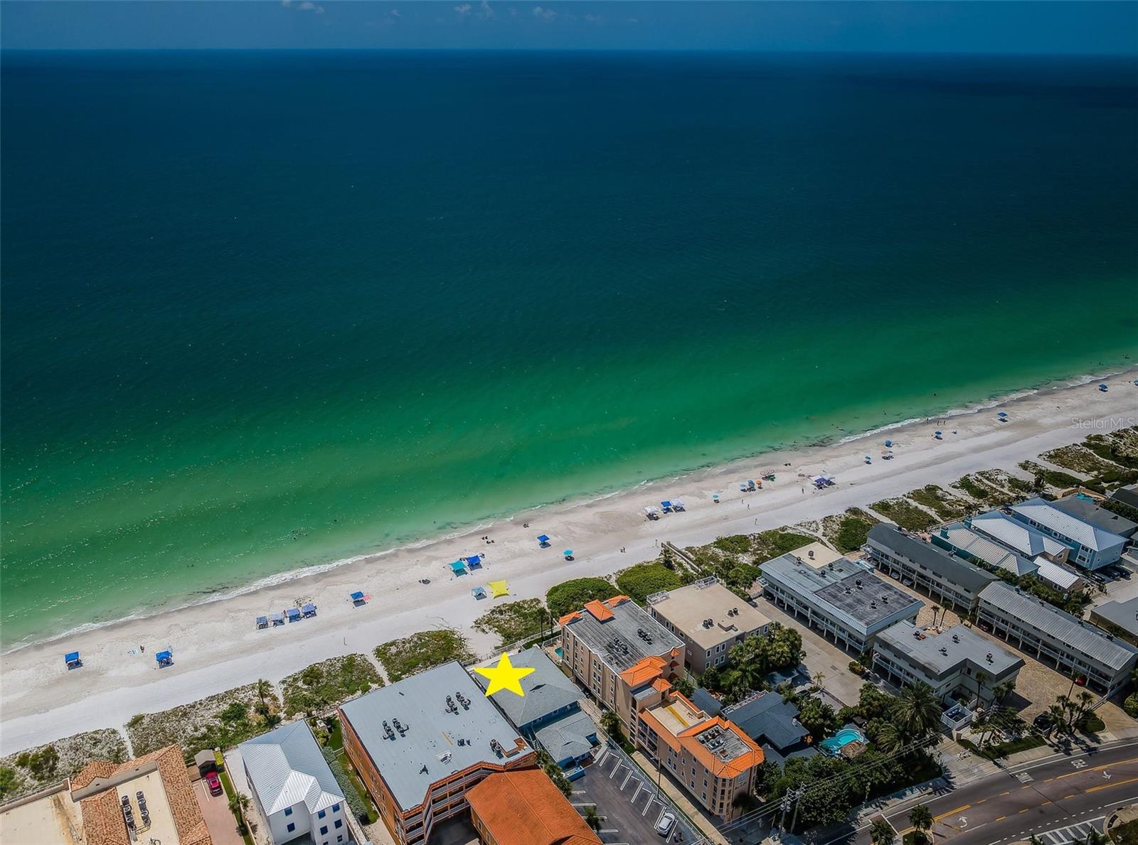 .. Yellow Star on Le Mar Unit # 104 Aerial Looking North West Up Indian Rocks Beach.