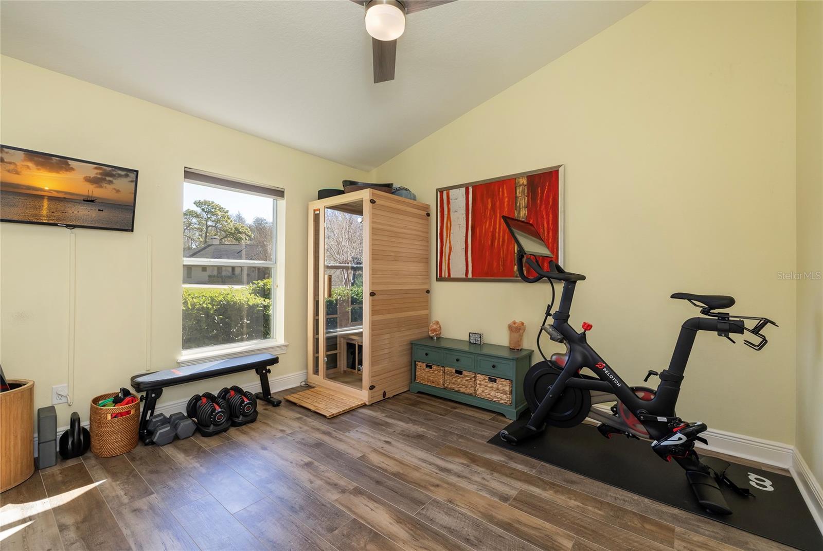 Guest bedroom currently used as a gym