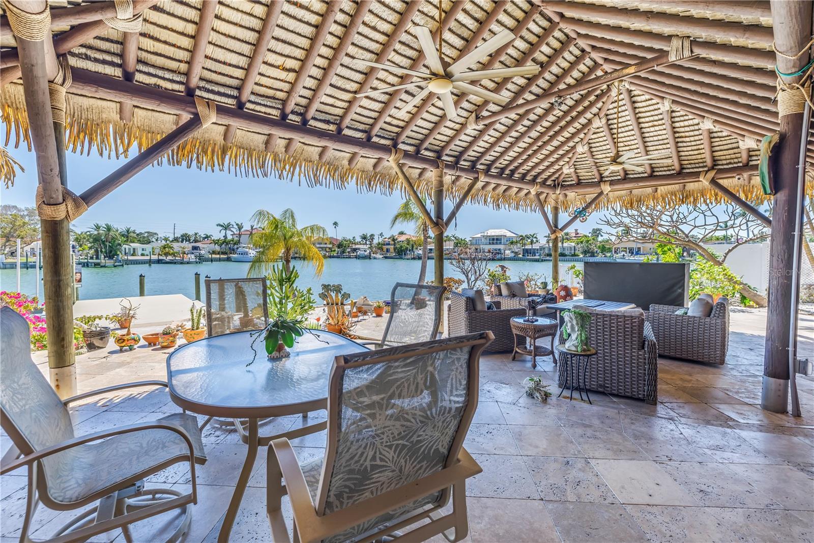 Tiki hut covered back patio.