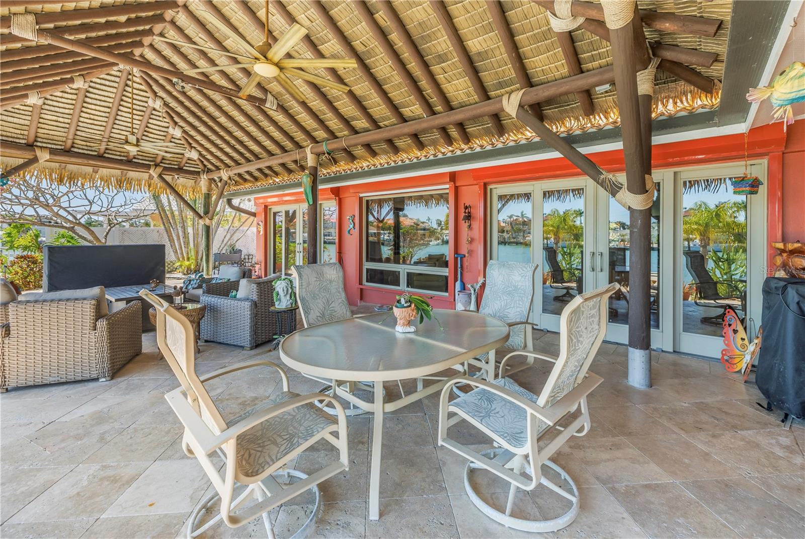 Tiki hut covered back patio.