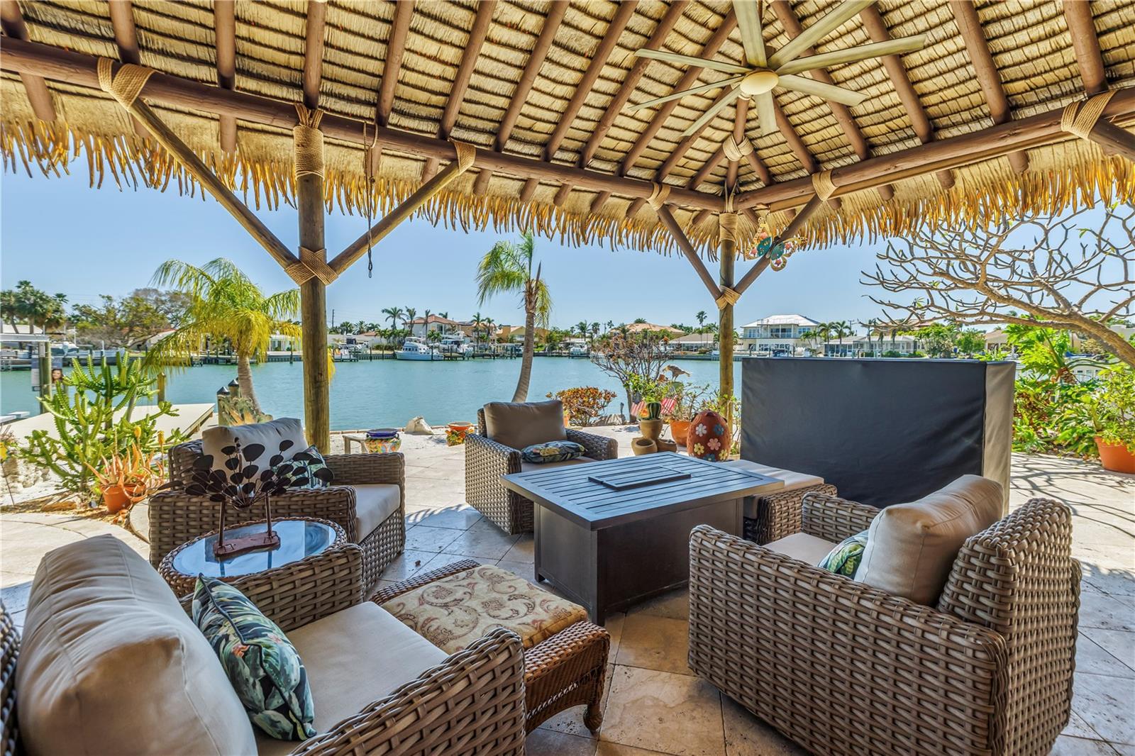 Tiki hut covered back patio.