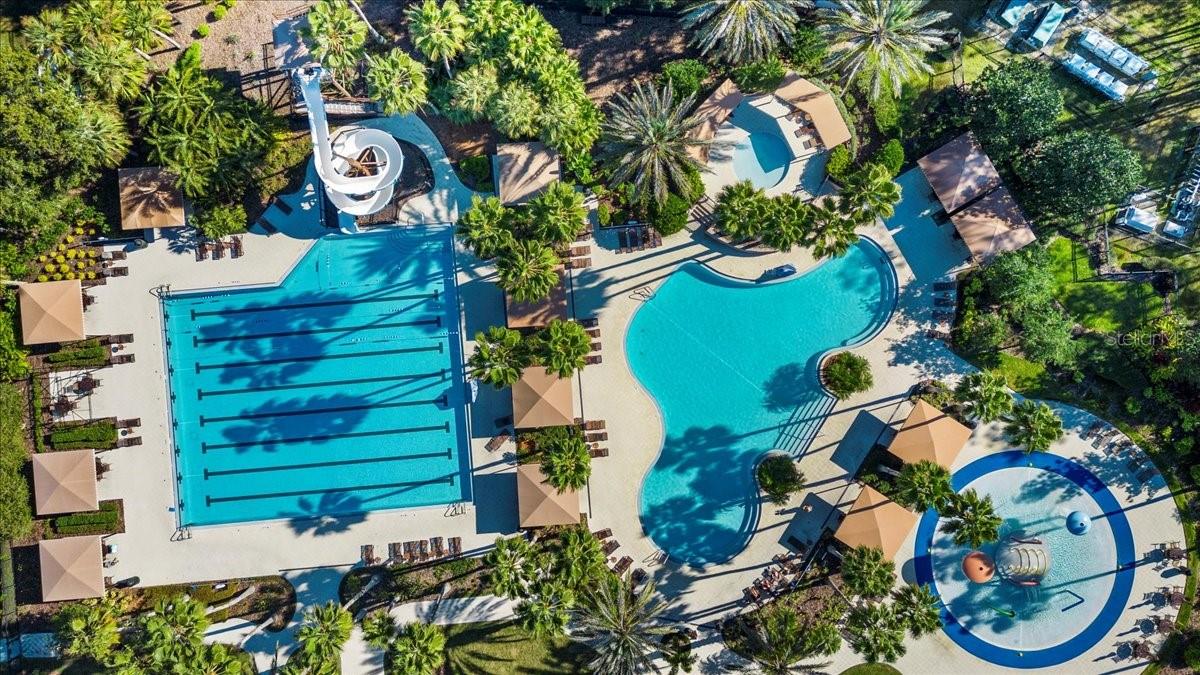 Olympic sized pool, lagoon style slide, splash pad