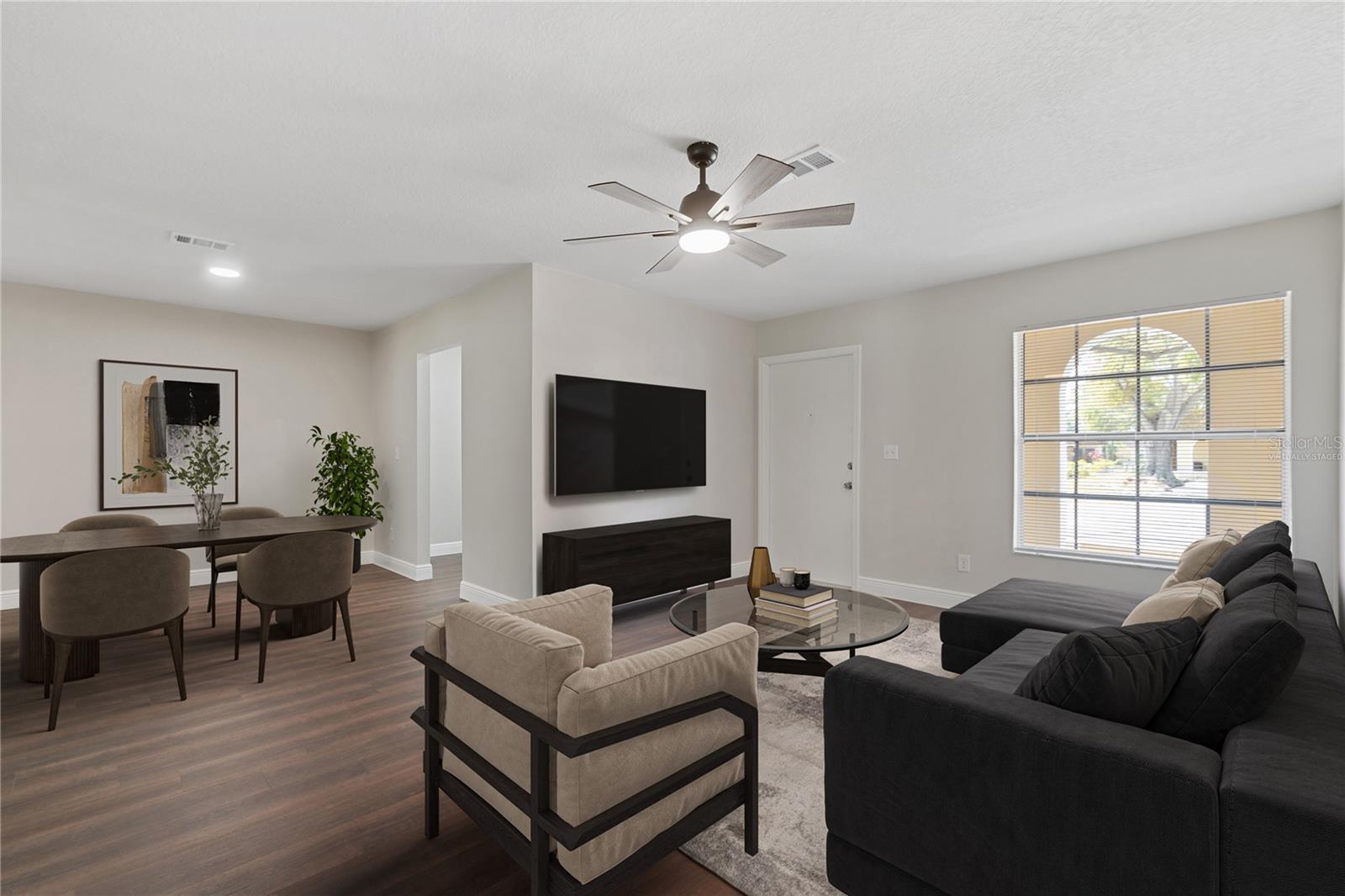 Virtually staged living room/dining room