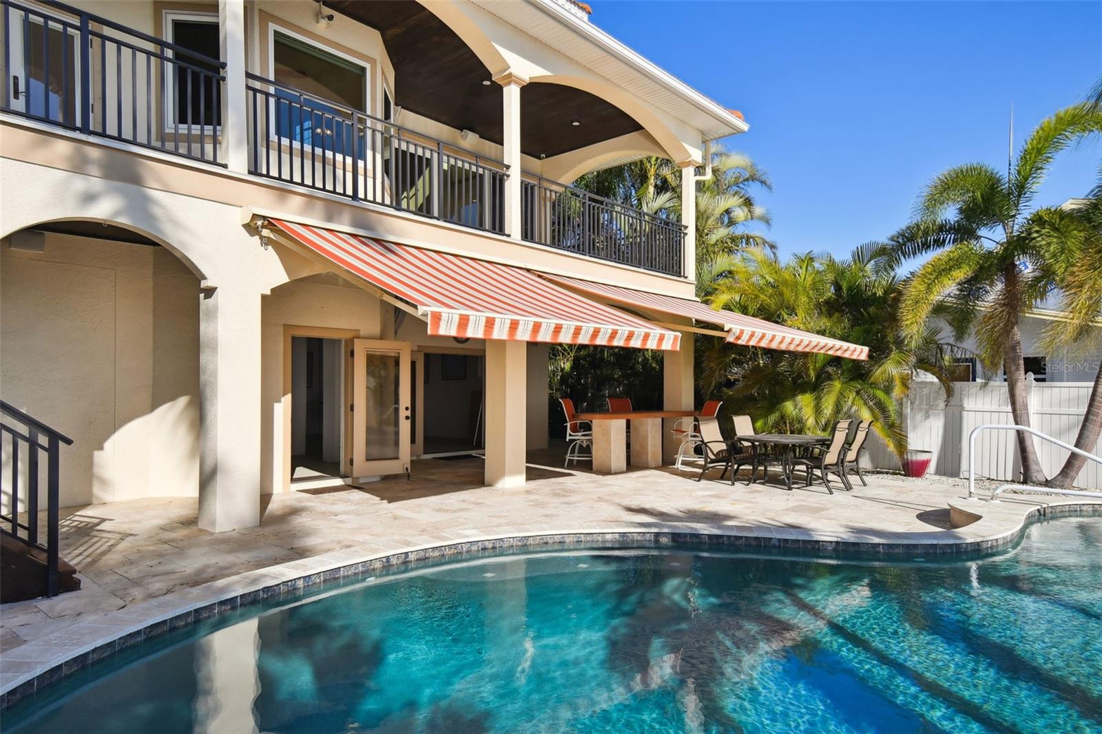 Main level balcony, ground floor pool area