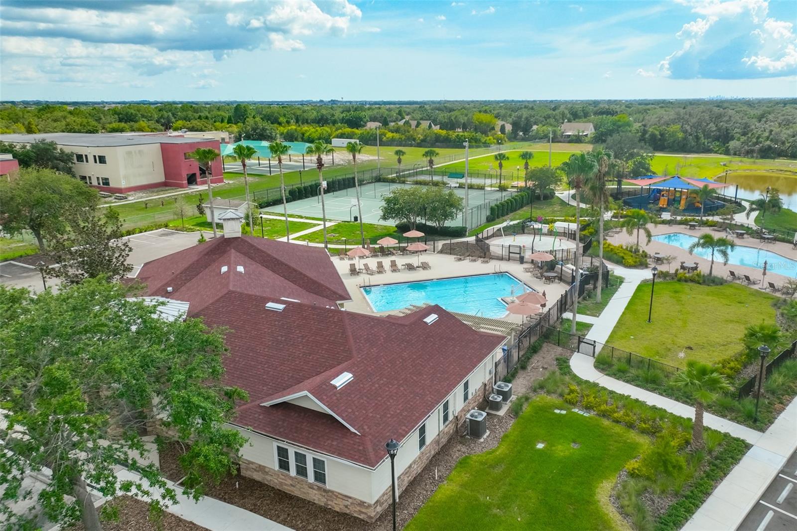 Aerial of clubhouse and main pool