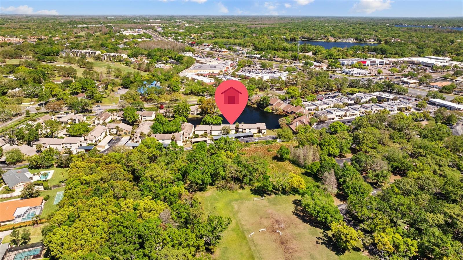 Drone view location front of building