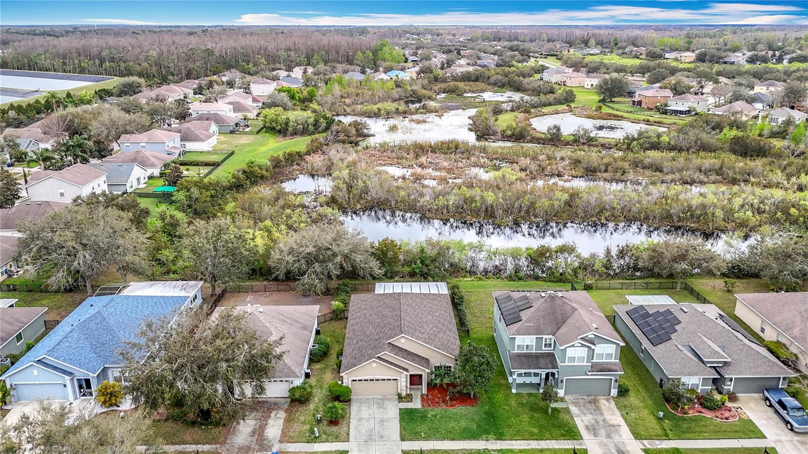 Aerial of conservation and pond area