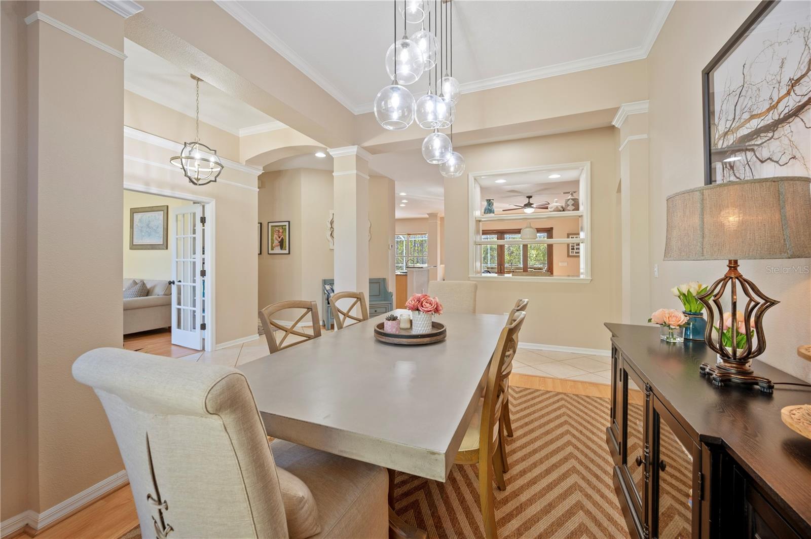 Dining Room with Crown Molding and Built in Buffet