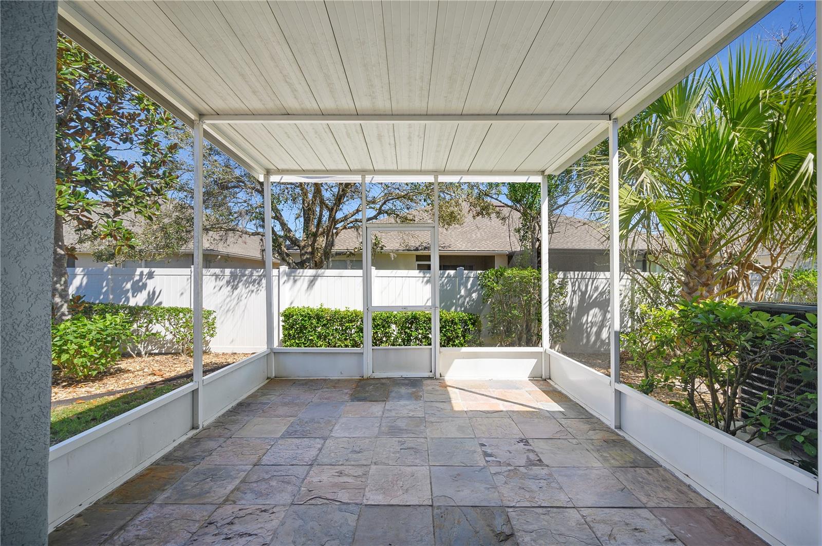 Covered lanai for relaxation.