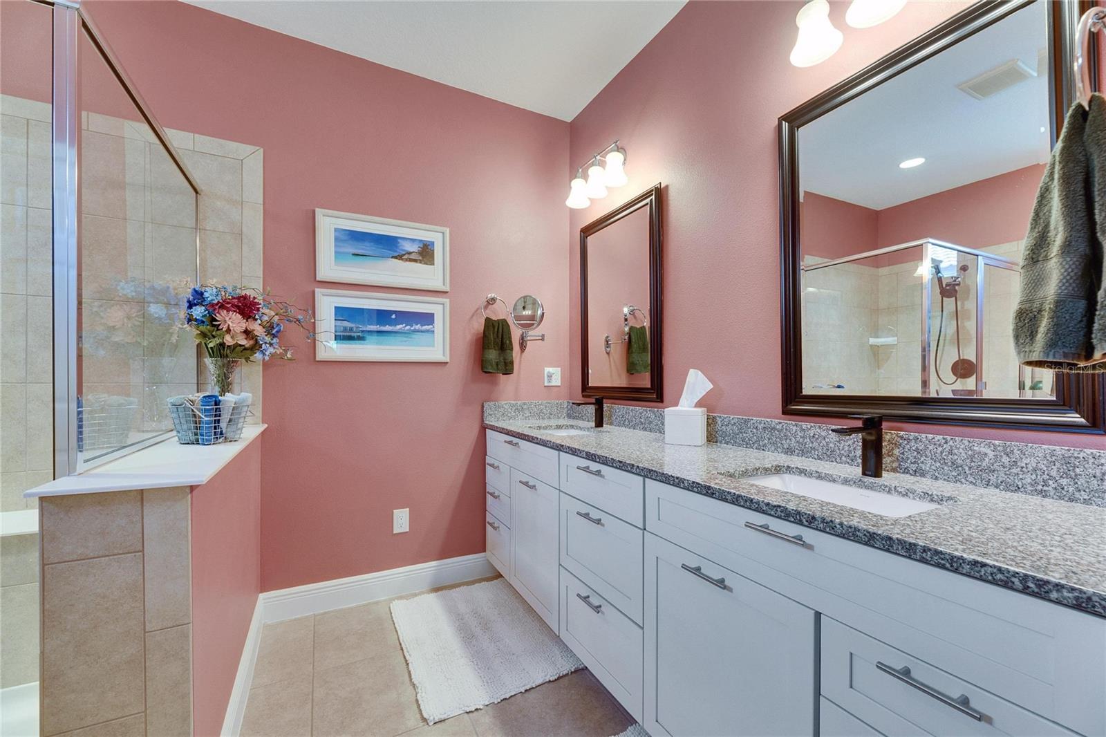 Owner's updated bathroom with double sinks.