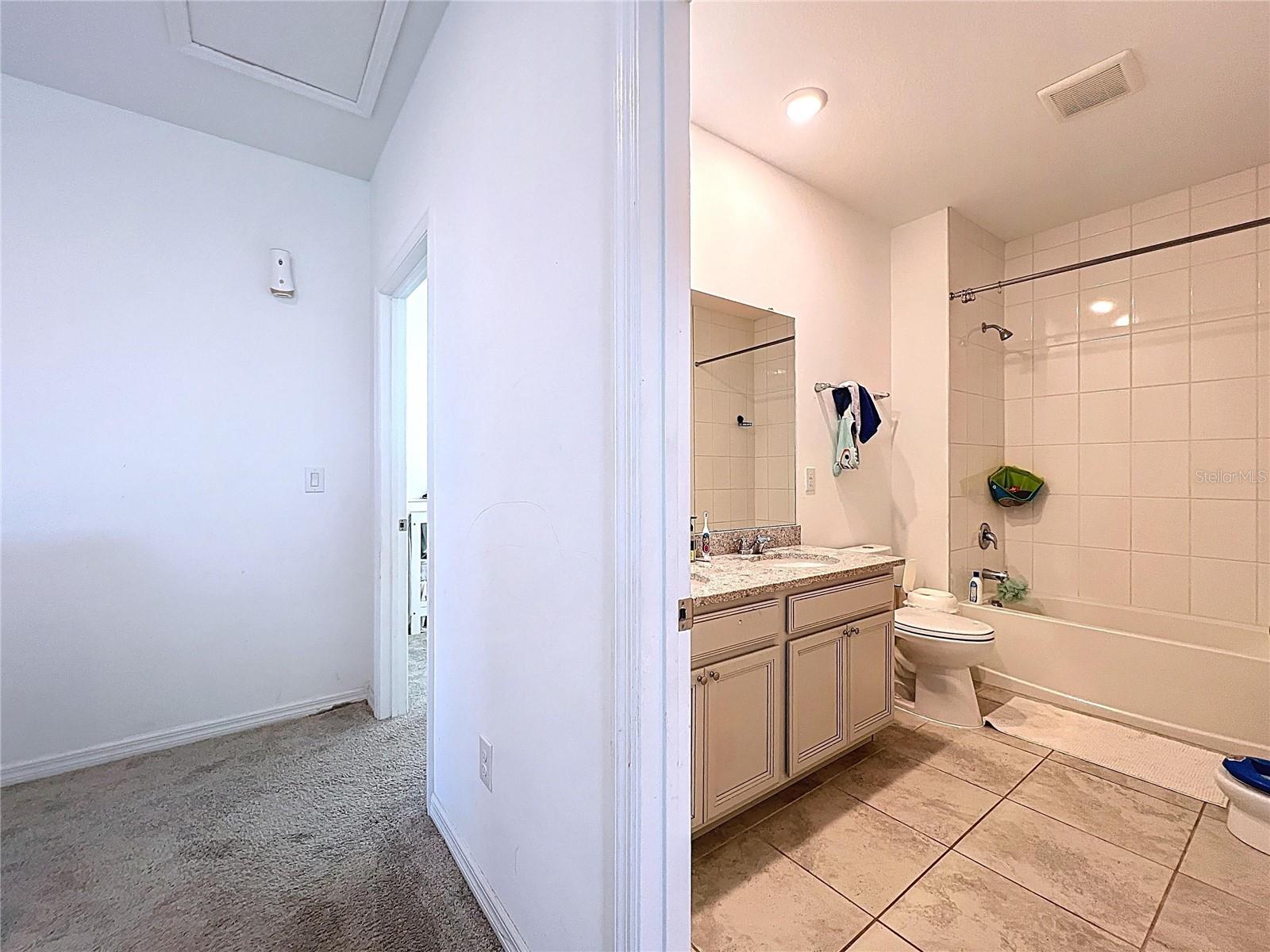 Upstairs bathroom with double vanity