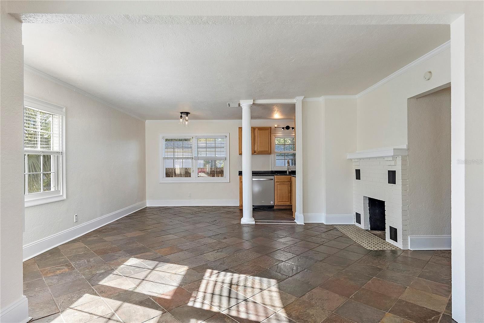 Dining room to left, sitting area to the right.