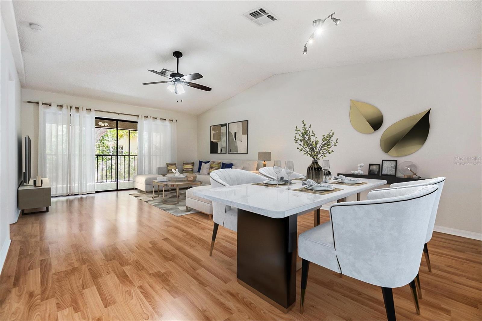 Dining room living room combo virtually staged