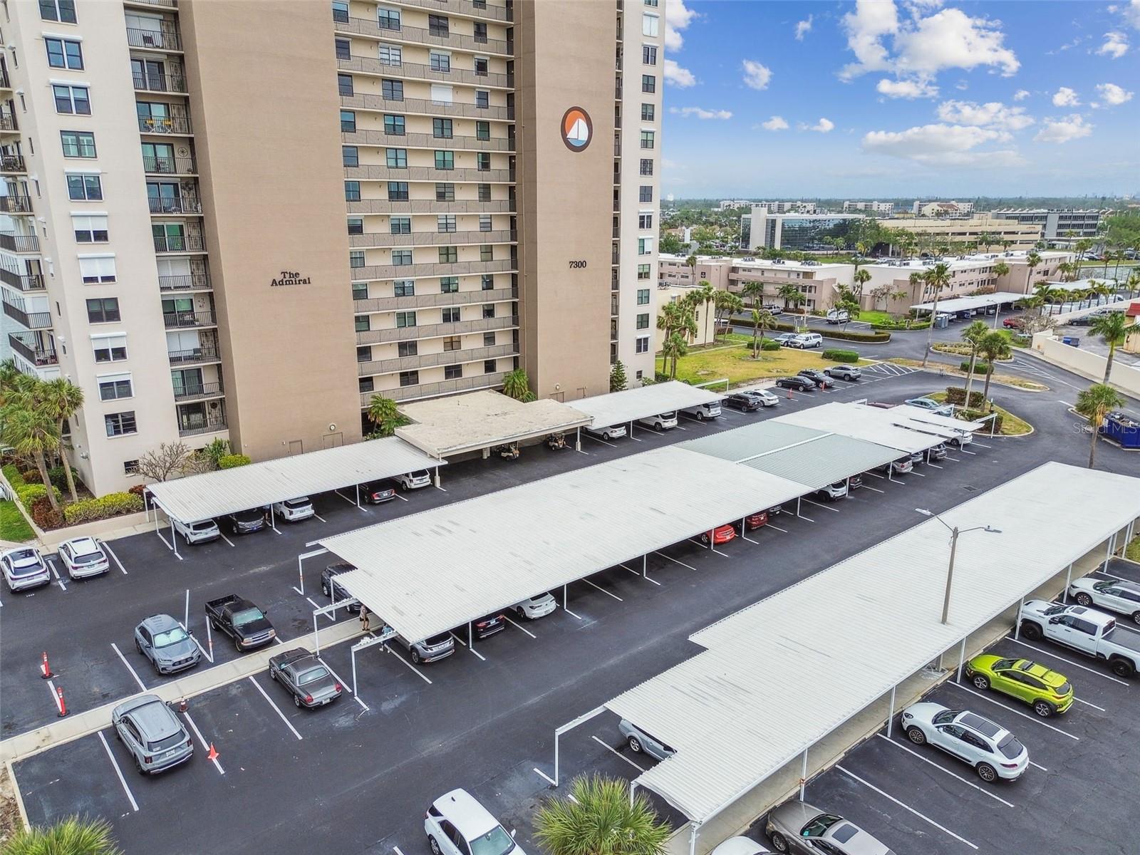 Carports in front of the Admiral Building