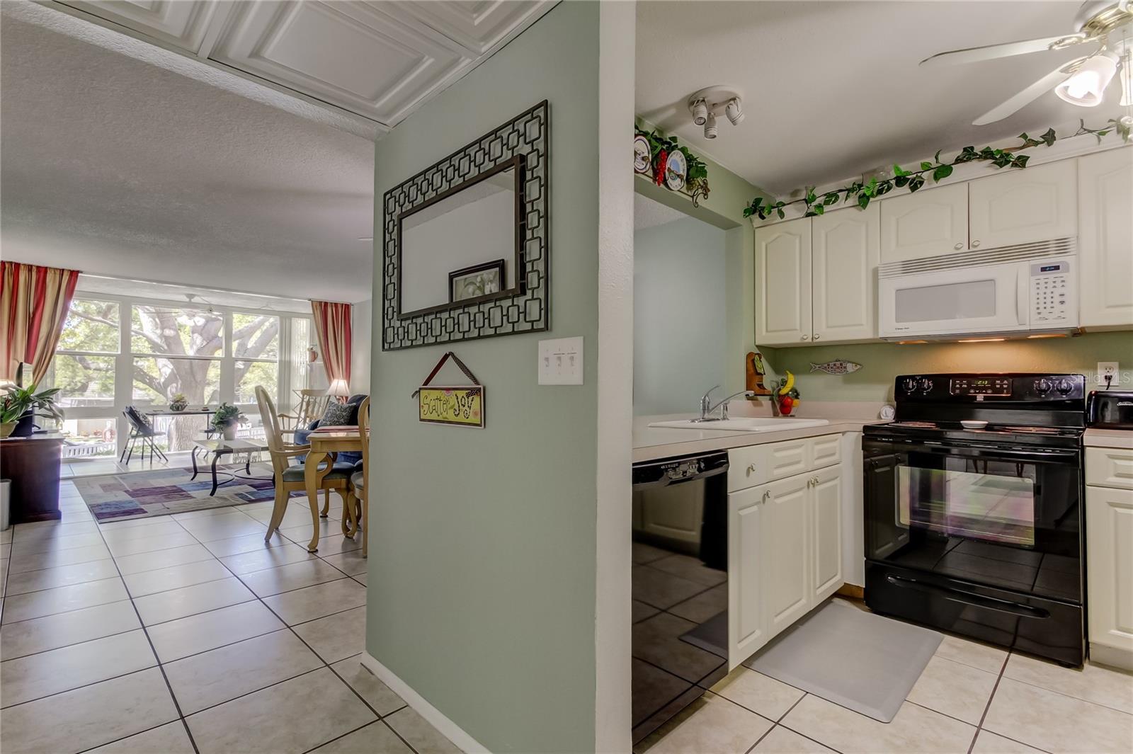 Tile floors throughout