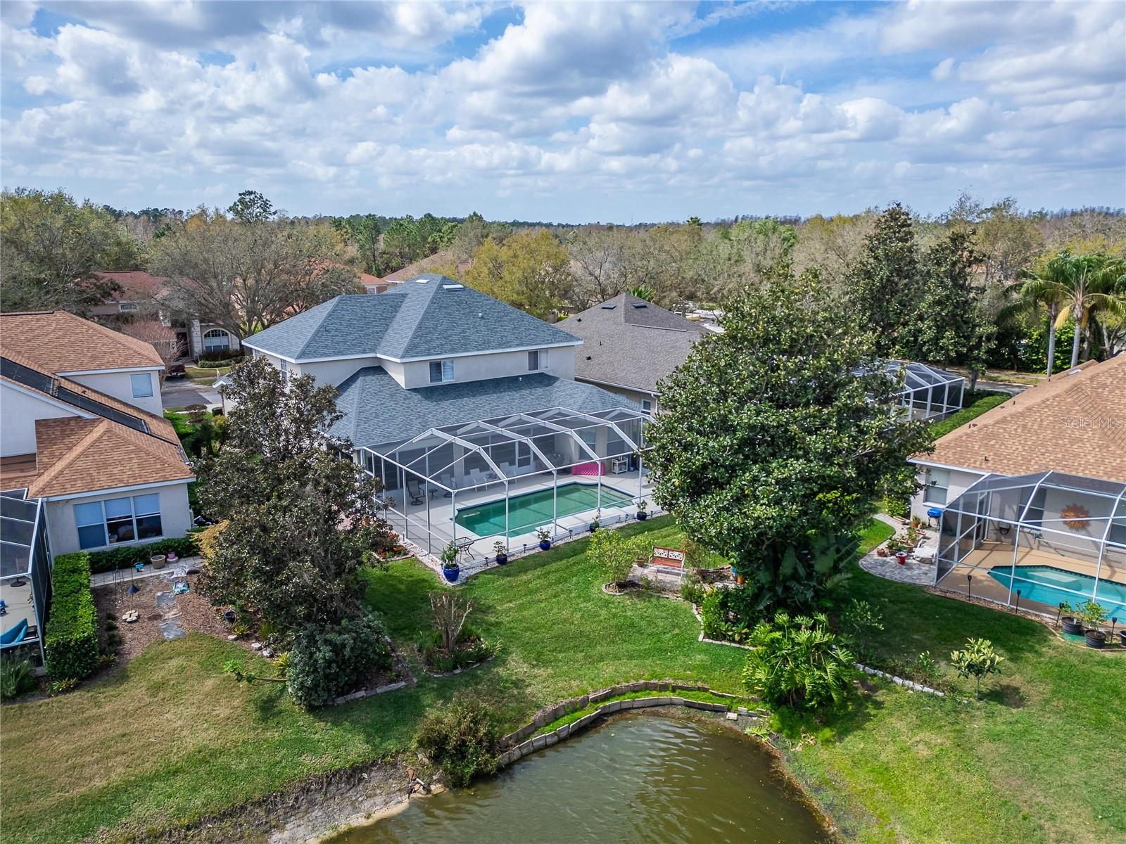 Aerial view of the back of the home.