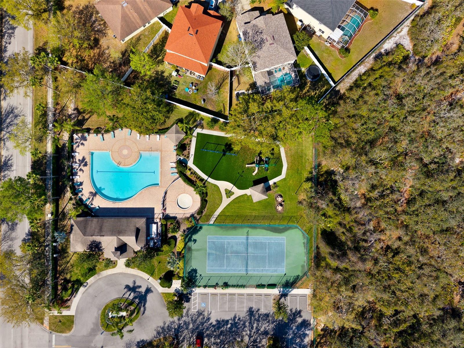 community pool, playground, and tennis courts