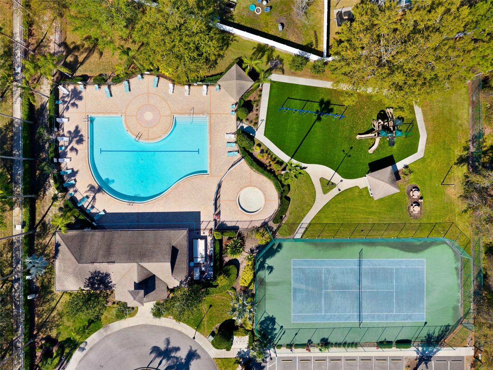 community pool, playground, and tennis courts