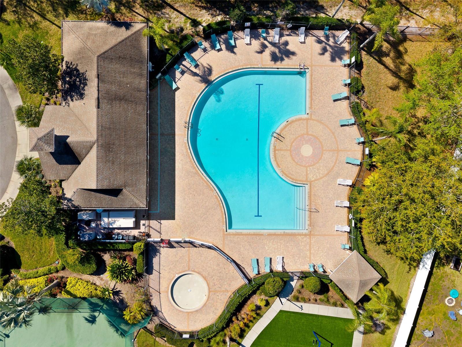 community pool, playground, and tennis courts