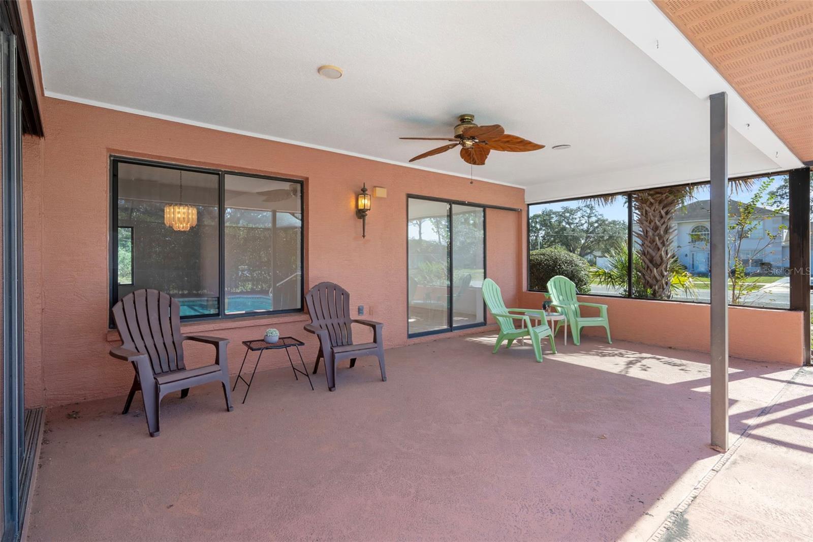 There is a wonderful Covered Porch next to the Pool