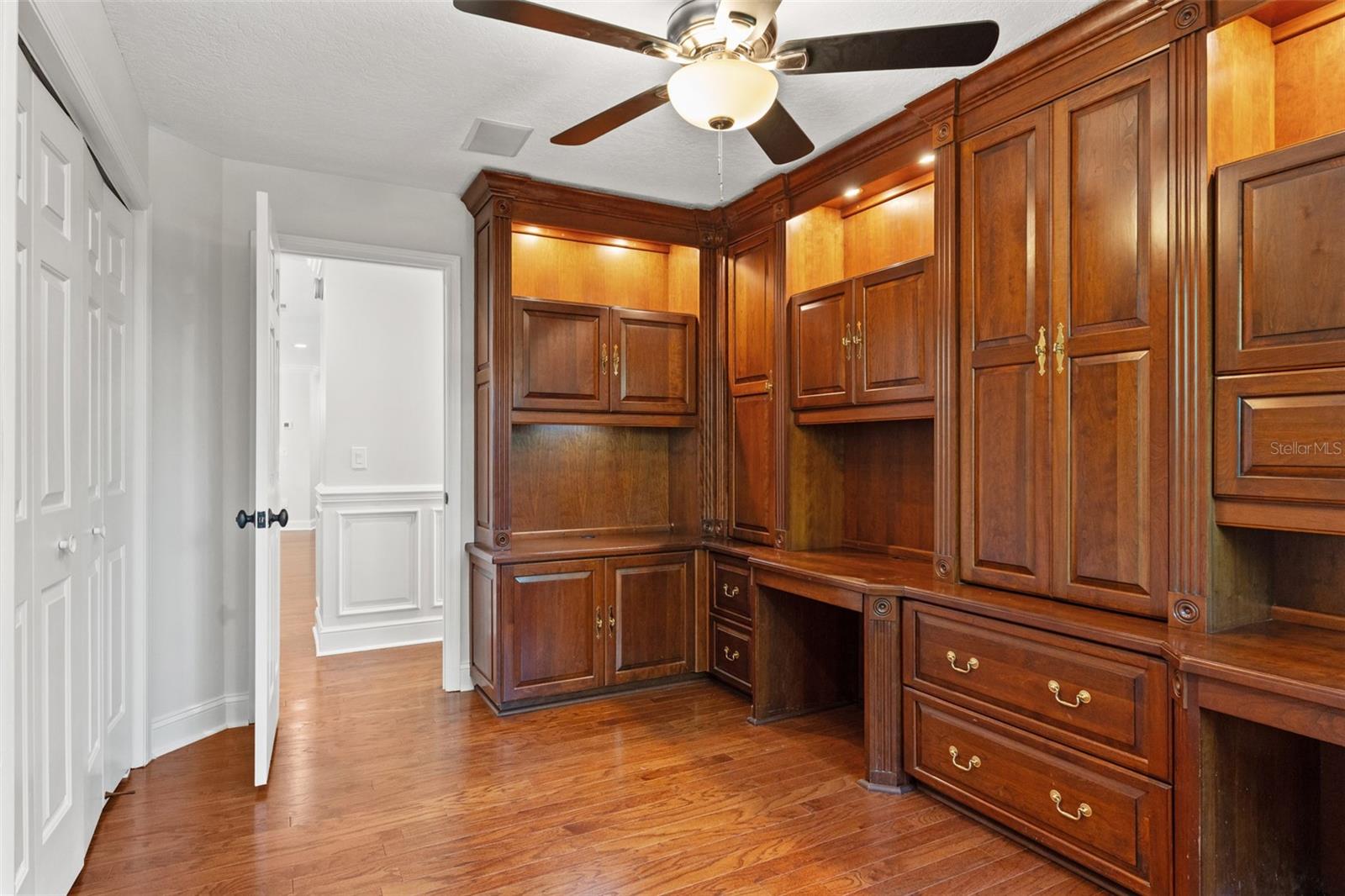 Bedroom #4/ Den/ Study Handcrafted Solid Walnut Built In Shelving, Cabinetry and Desks.