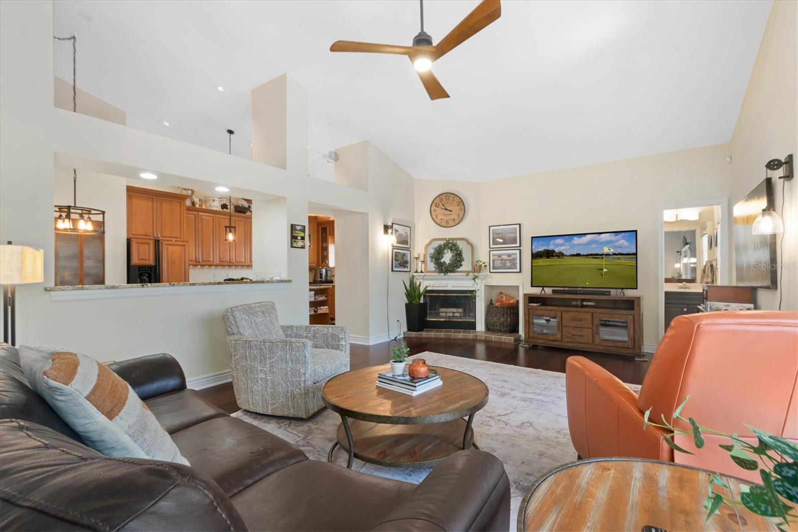 Open Light and Bright Family Room Open to Kitchen with High Ceilings