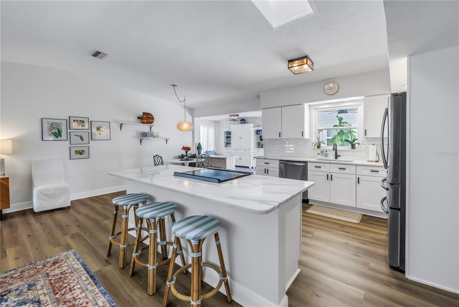 Kitchen is open and bright