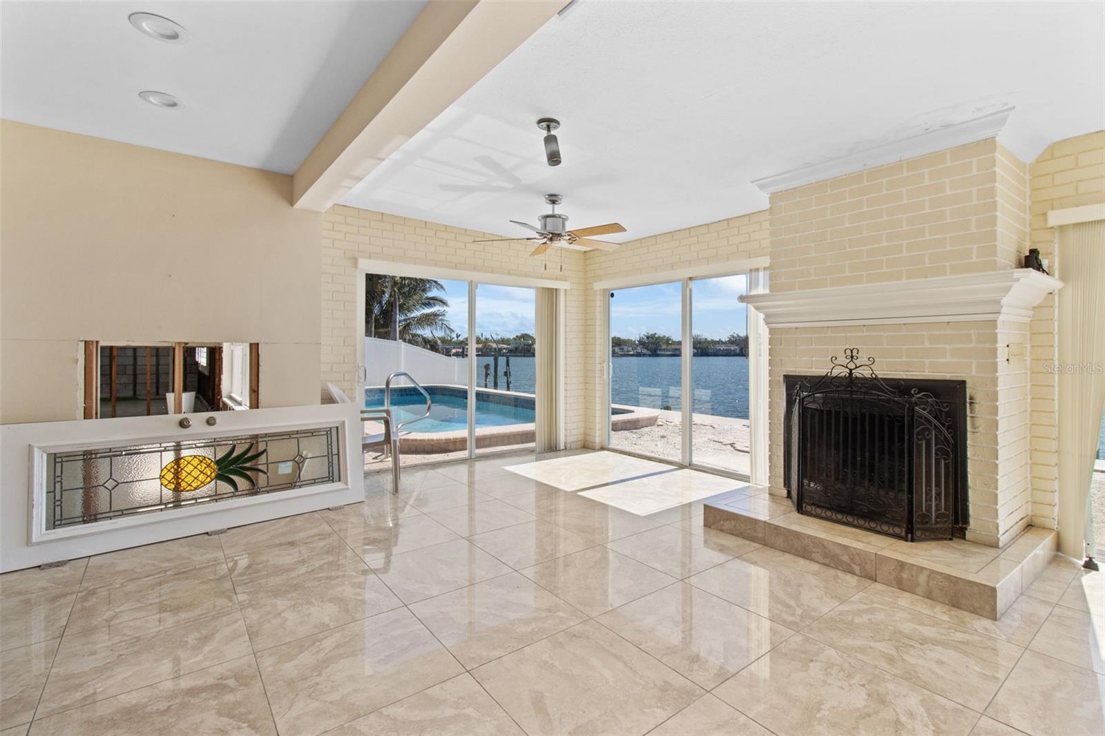 Another look at the family room that has impace sliders out to the pool.