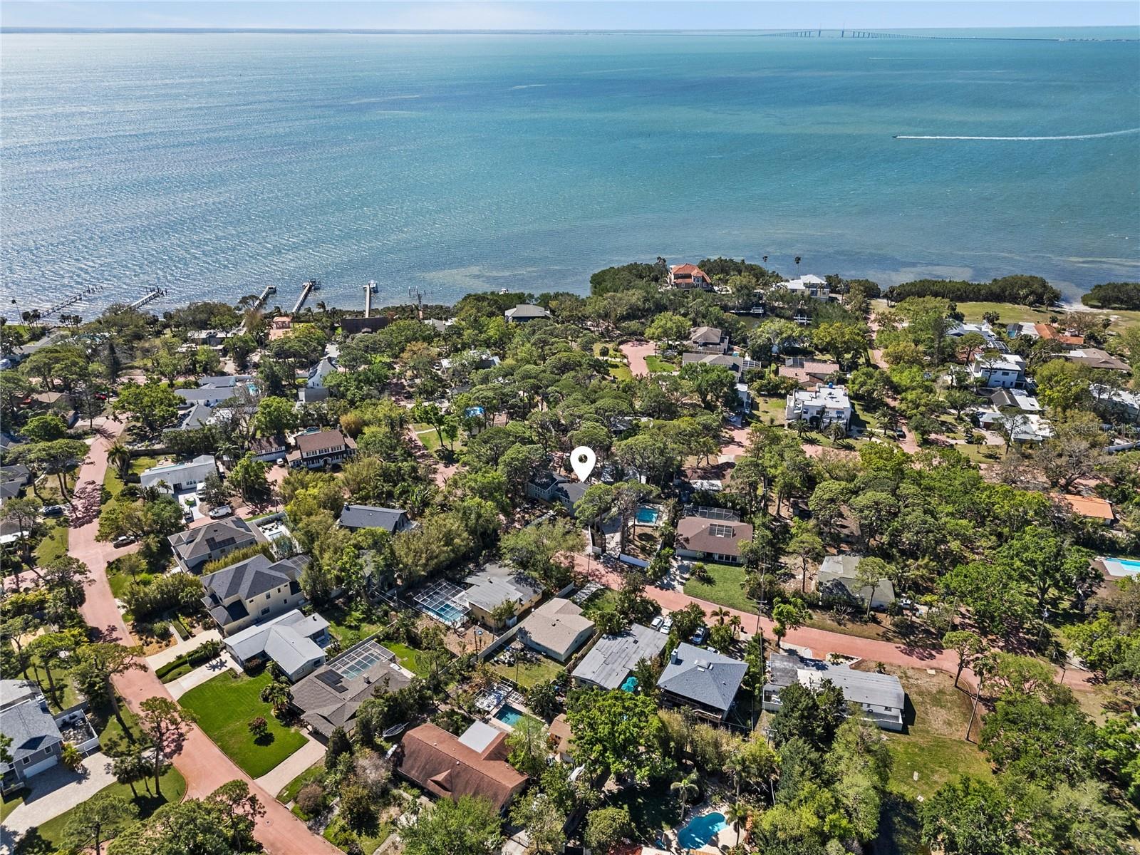 Aerial View with View of Tampa Bay and Sunshine Skyway Bridge