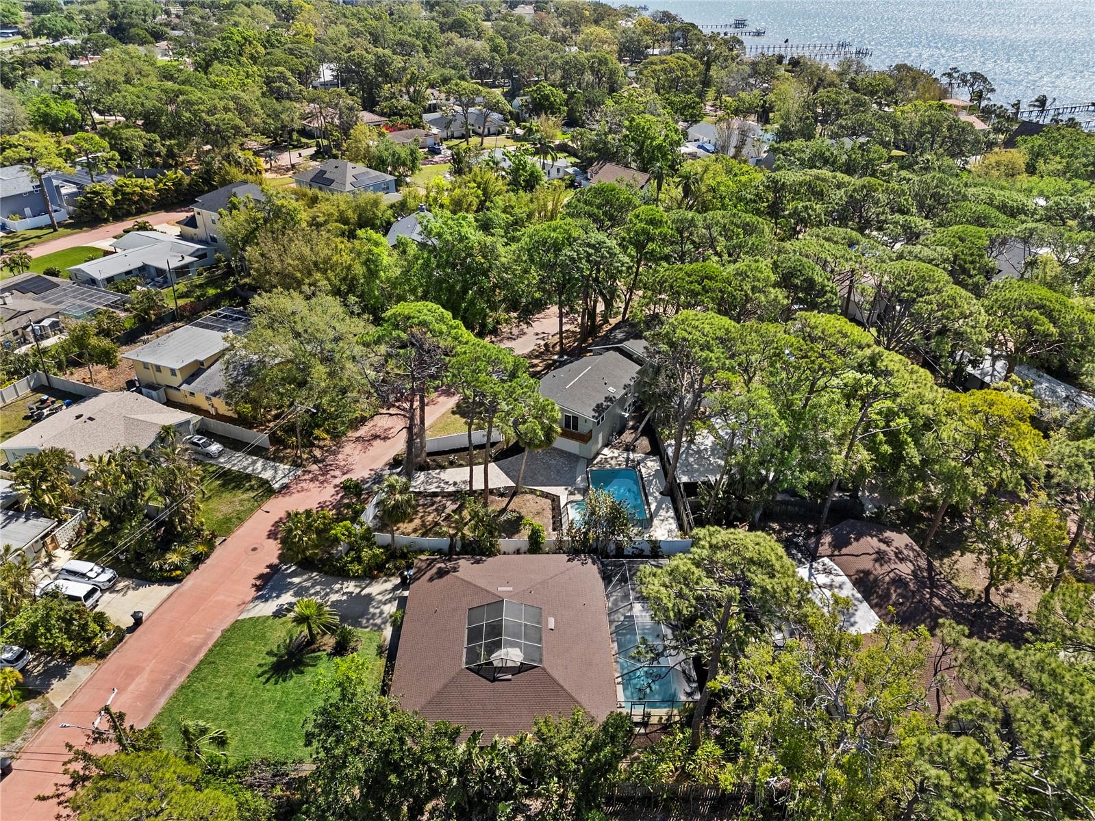 Aerial View with View of Pool and Driveway