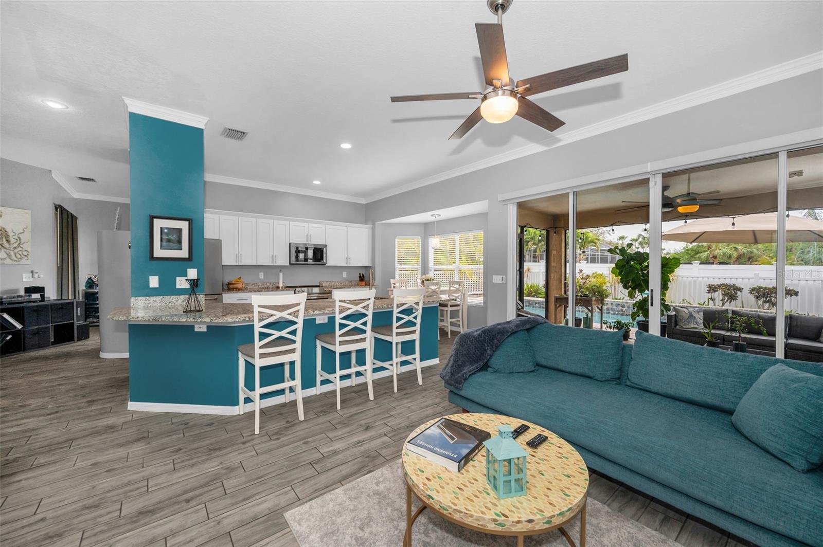 Kitchen and family room