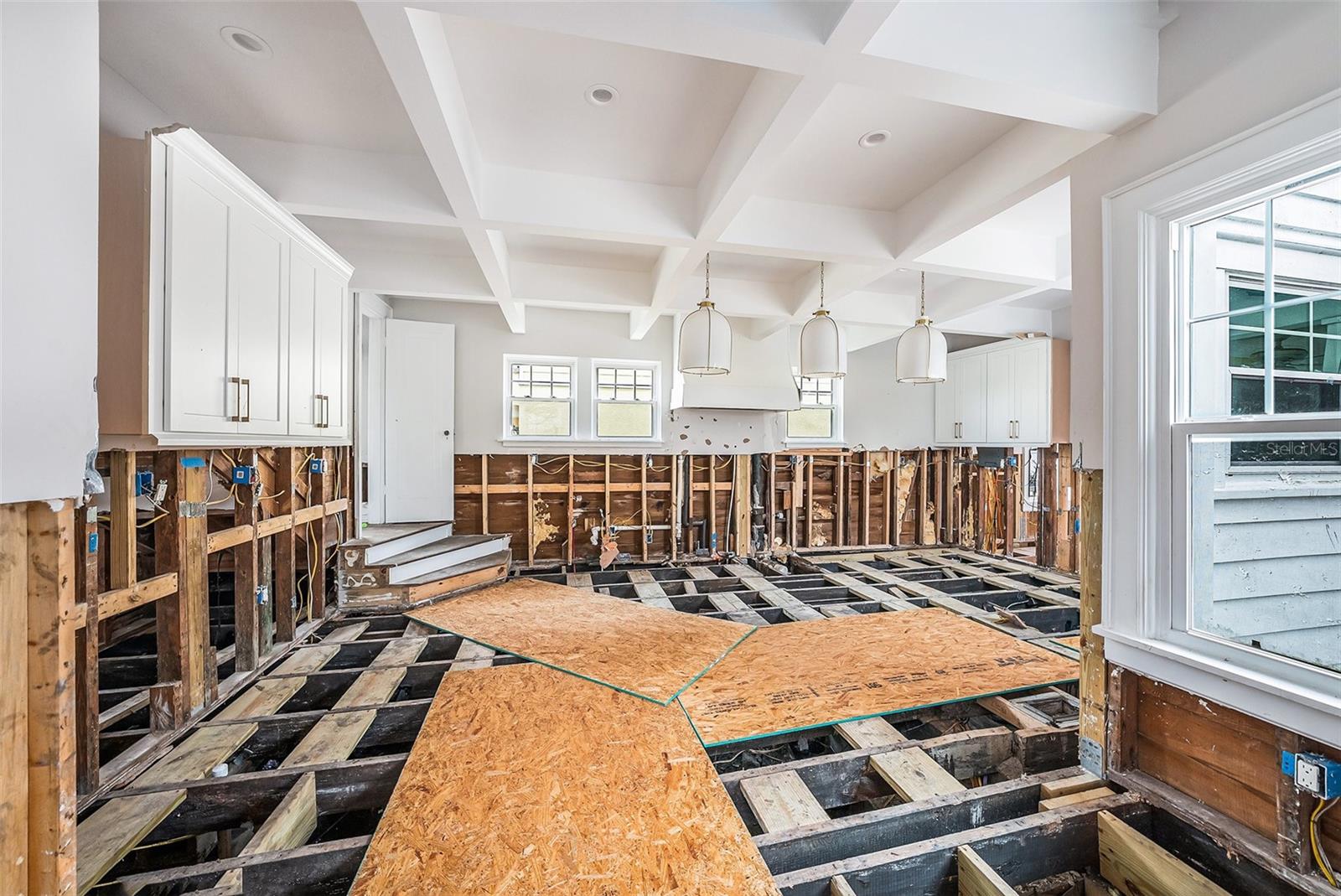 Kitchen with coffered ceilings