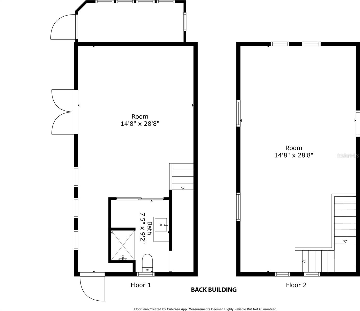 Floor plasn of the detached 2 story building behind the house