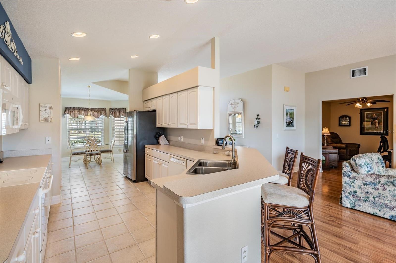 Convenient breakfast bar seating for a quick bite