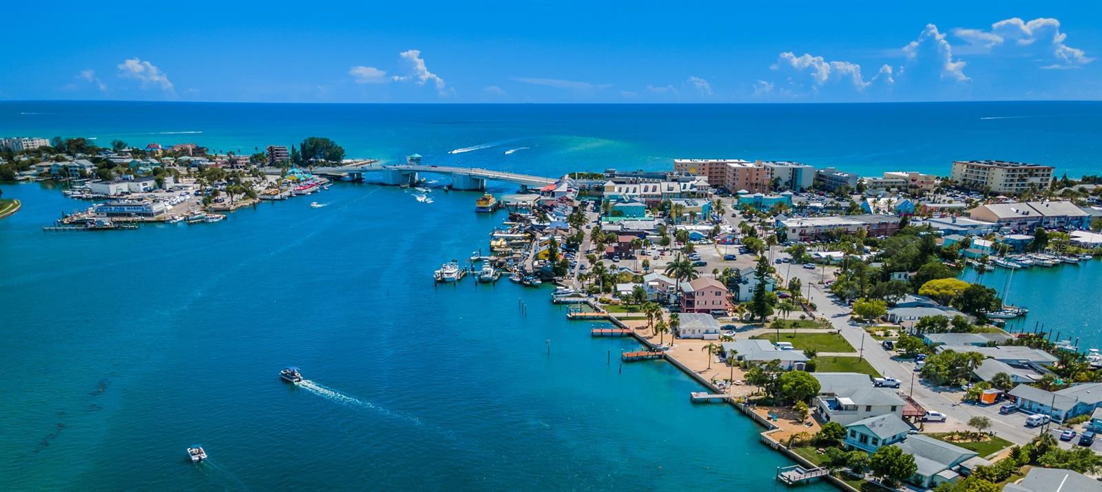 Aerial of the bridge from Treasure Island to Madeira Beach and John's Pass