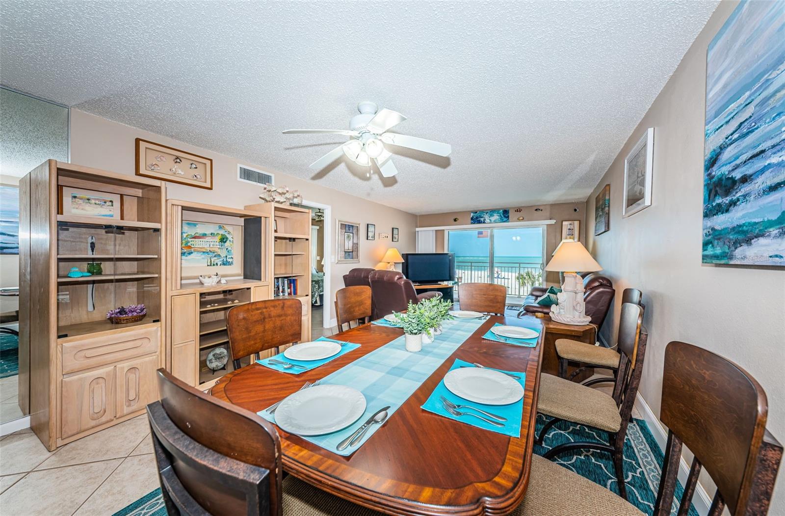 Dining room, looking towards the living and the Gulf of Mexico