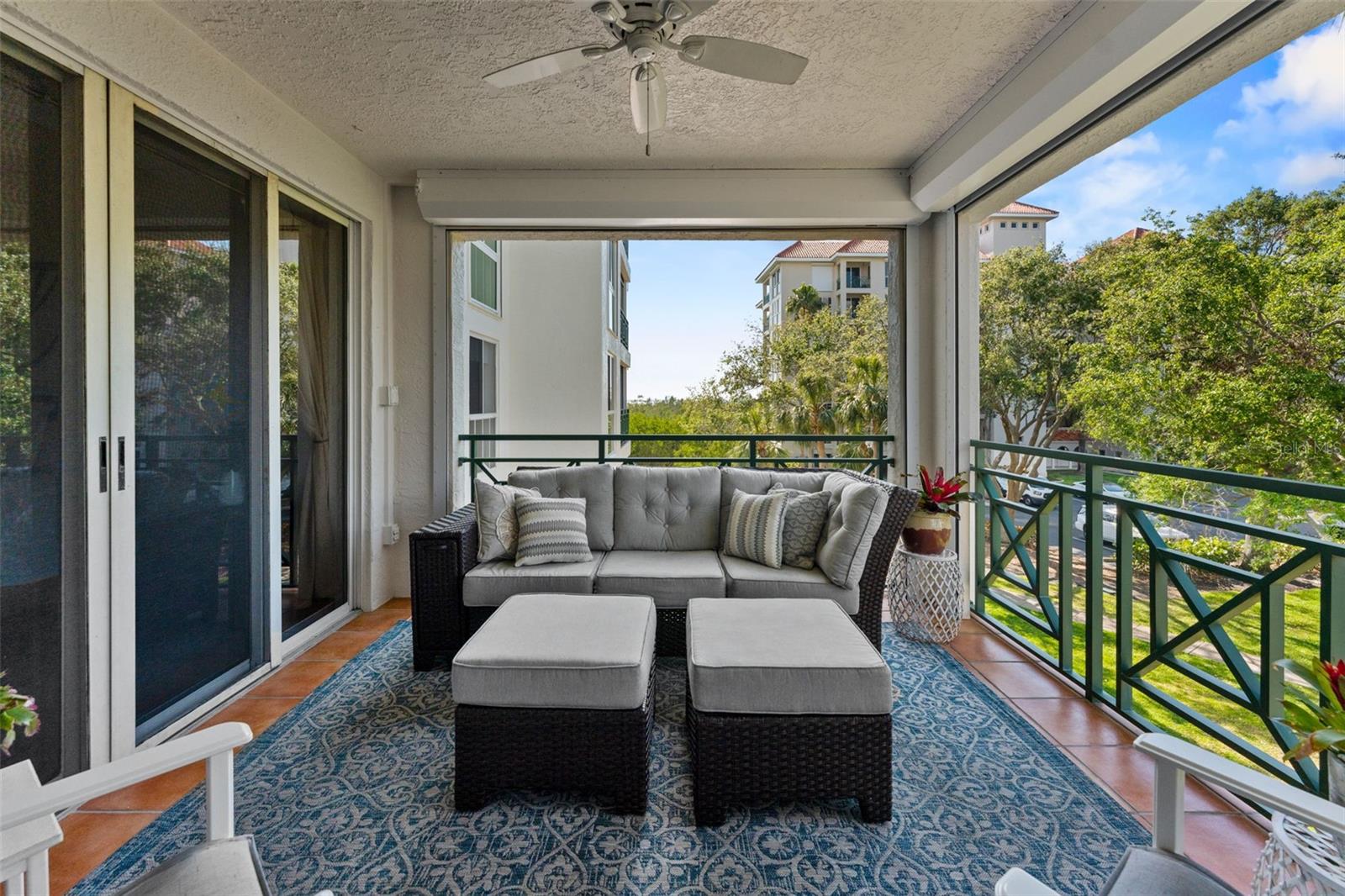 Your main balcony is oversized and has hurricane shutters- also, you have delightful peekaboo views of Boca Ciega Bay!