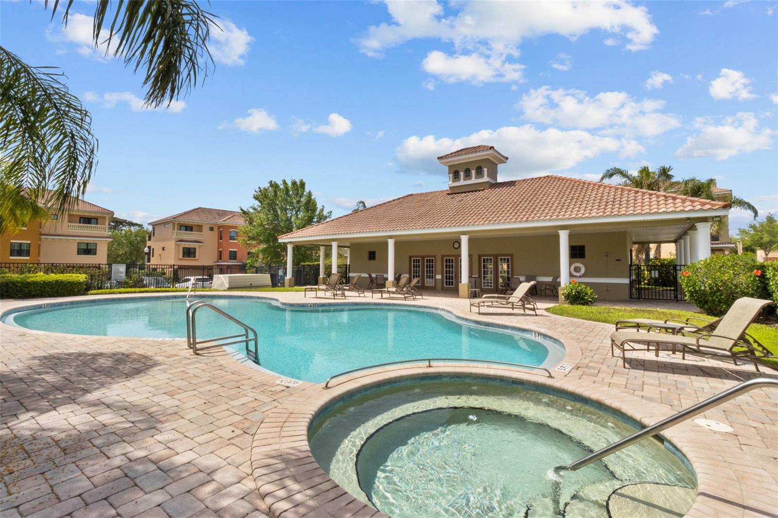 Heated pool and hot tub in Sunset Bay community