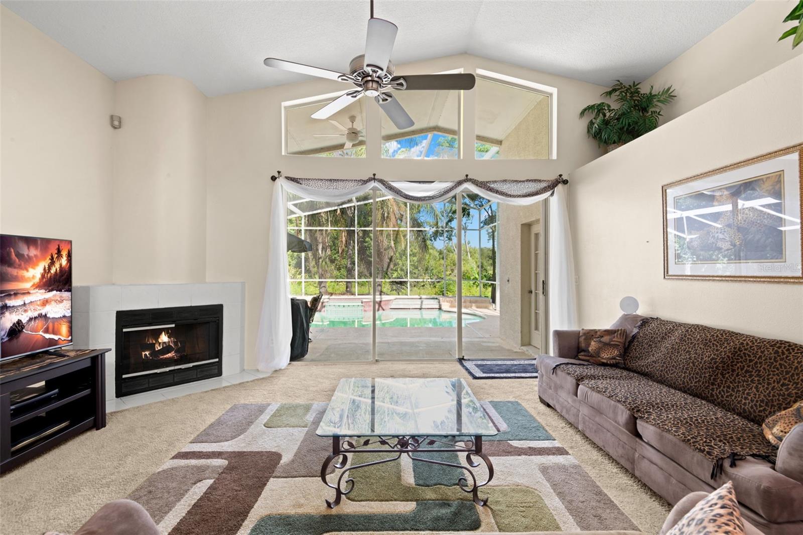 Living Room with view of pool