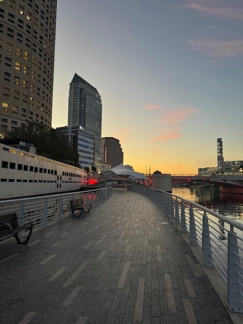 Riverwalk approaching downtown Tampa sunrise view