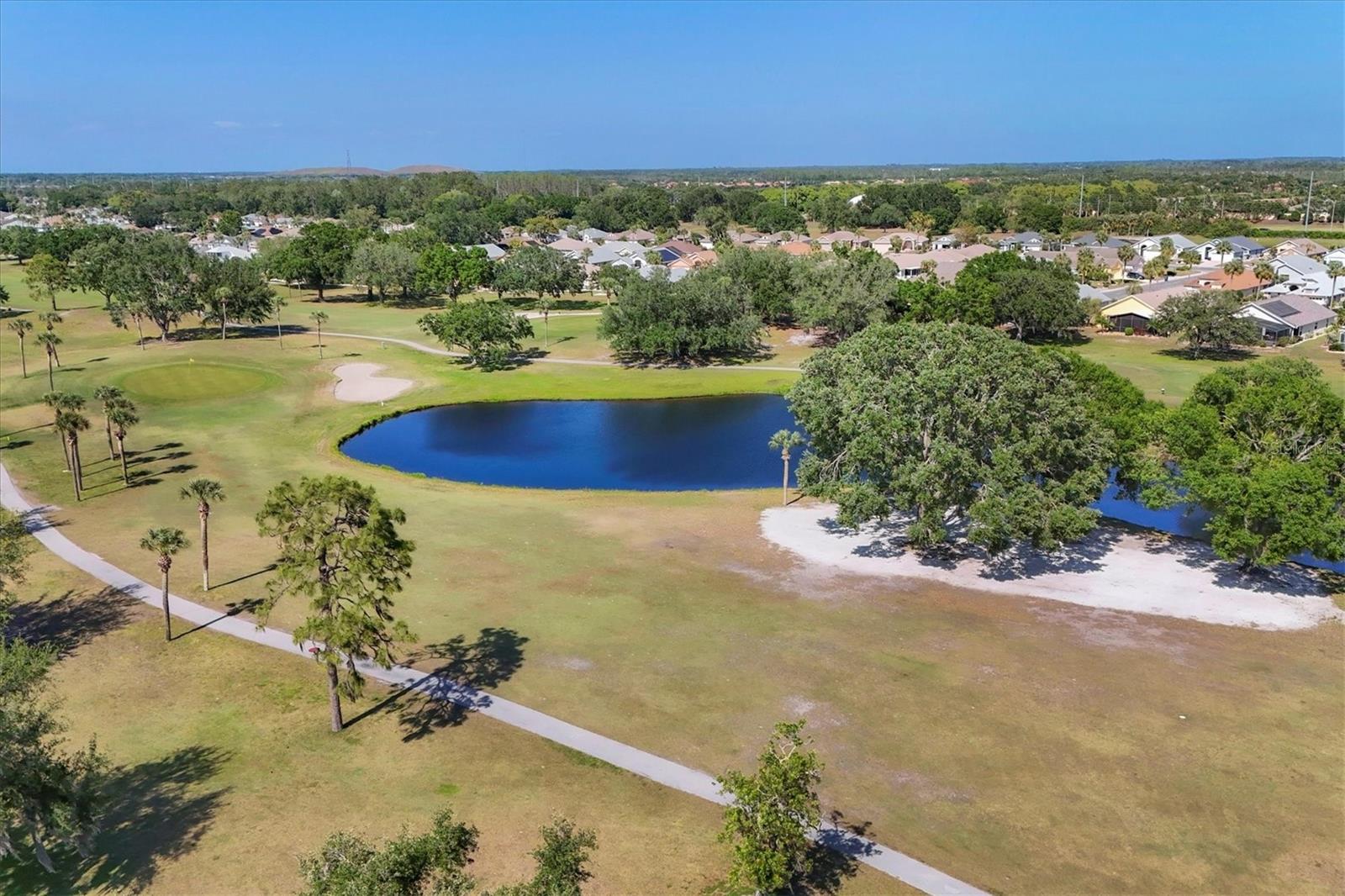 aerial of golf course in the backyard