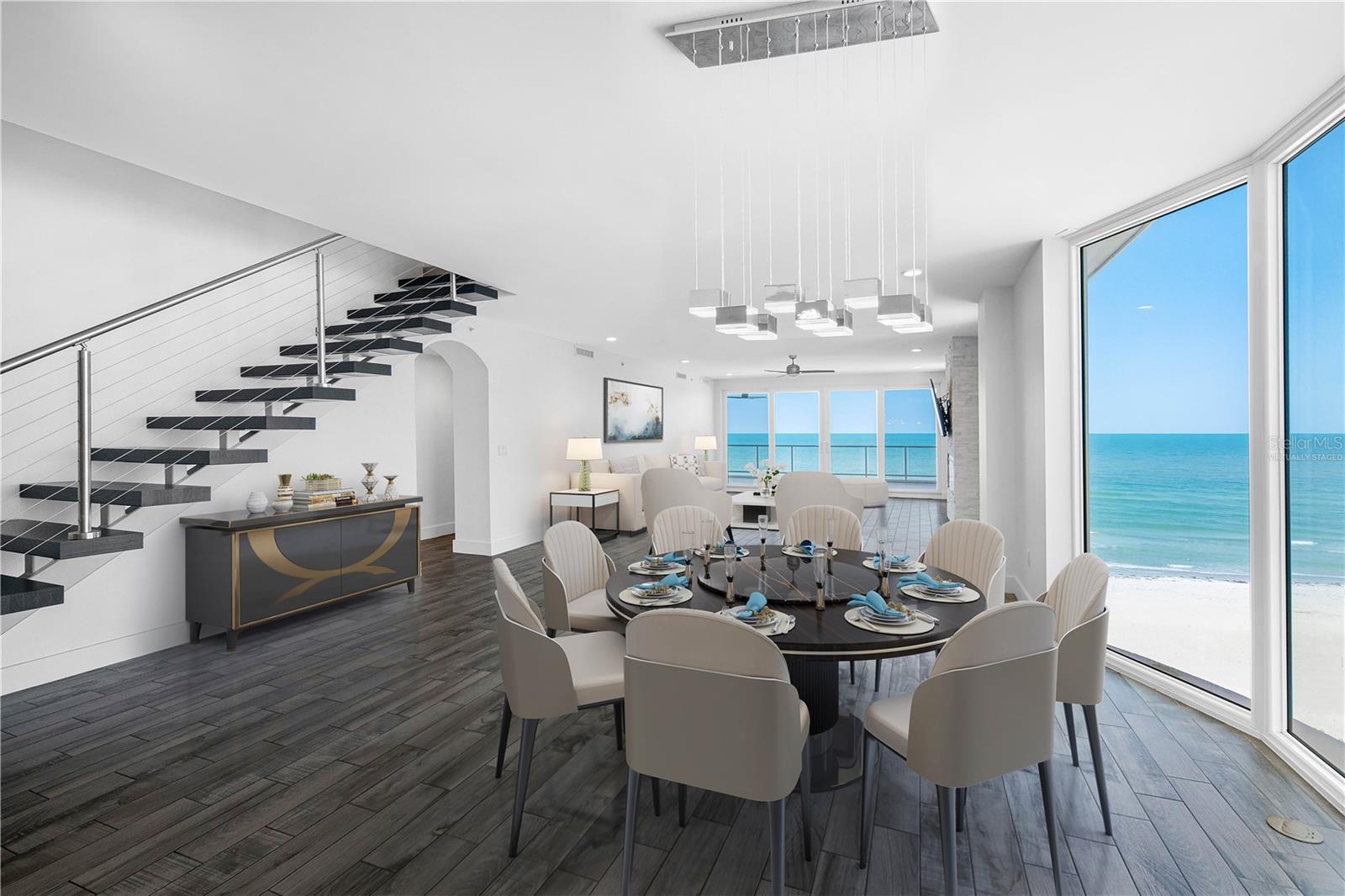 Dining Area with panoramic Gulf views. Virtually Staged