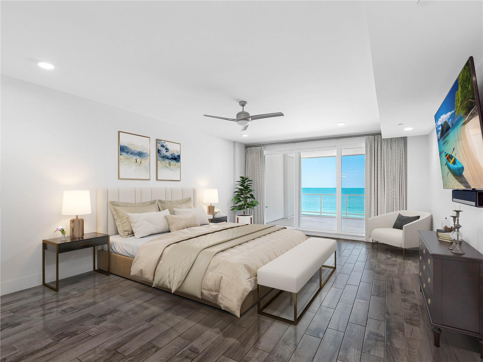 Master  Bedroom with Gulf View - Virtually Staged