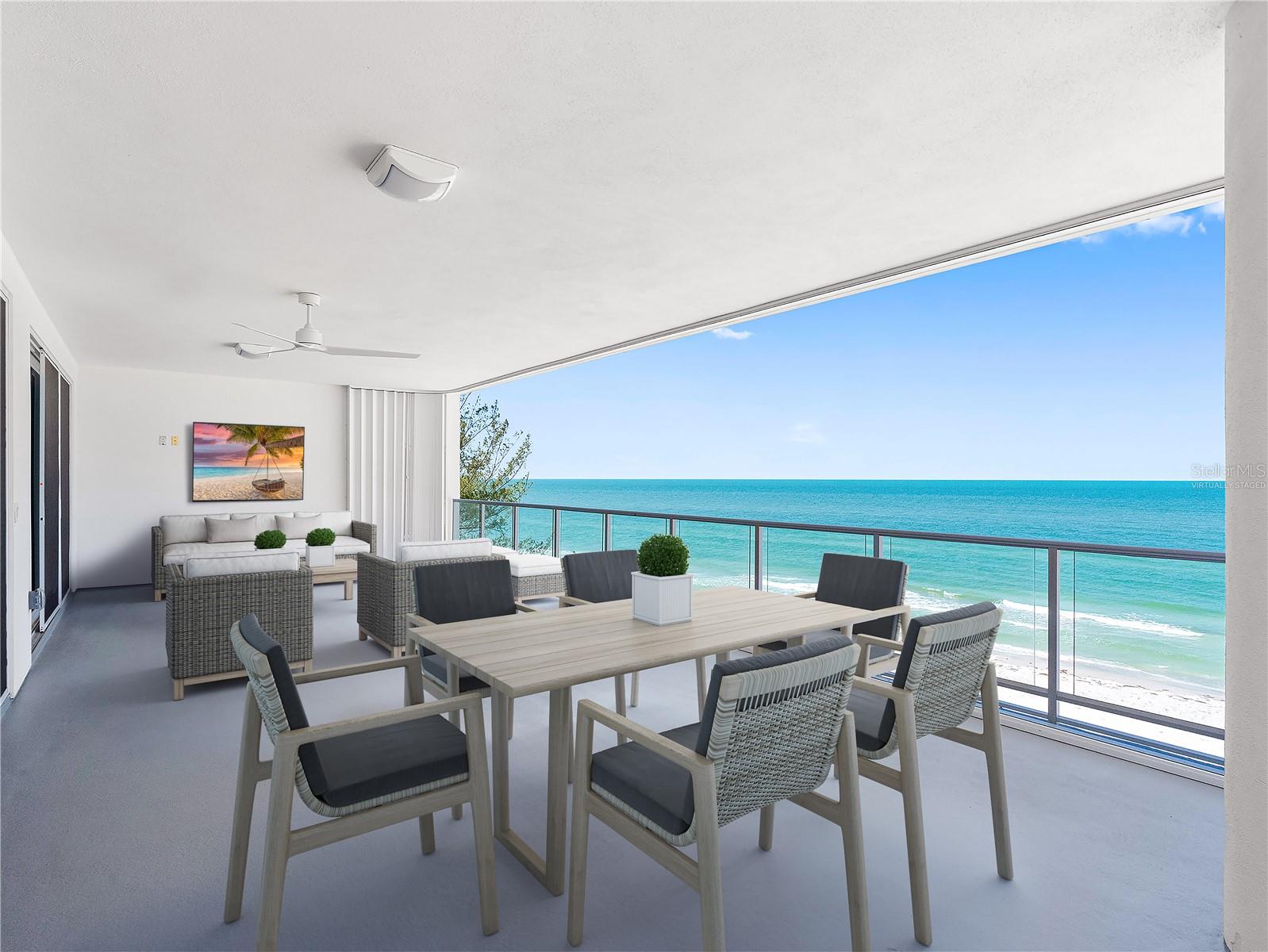 Main Level Outdoor Balcony 600 SF - with outdoor faucet and cable - Virtually Staged