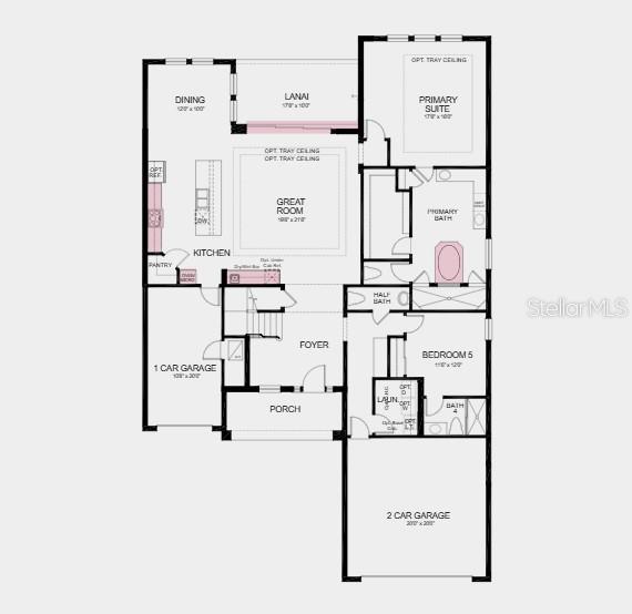 Structural options added include: Gourmet kitchen, bar at gathering room, pocket sliding glass door at gathering room, garden tub and shower at primary bath, 8' interior doors, and tray ceiling at primary suite, foyer, gathering and game rooms.