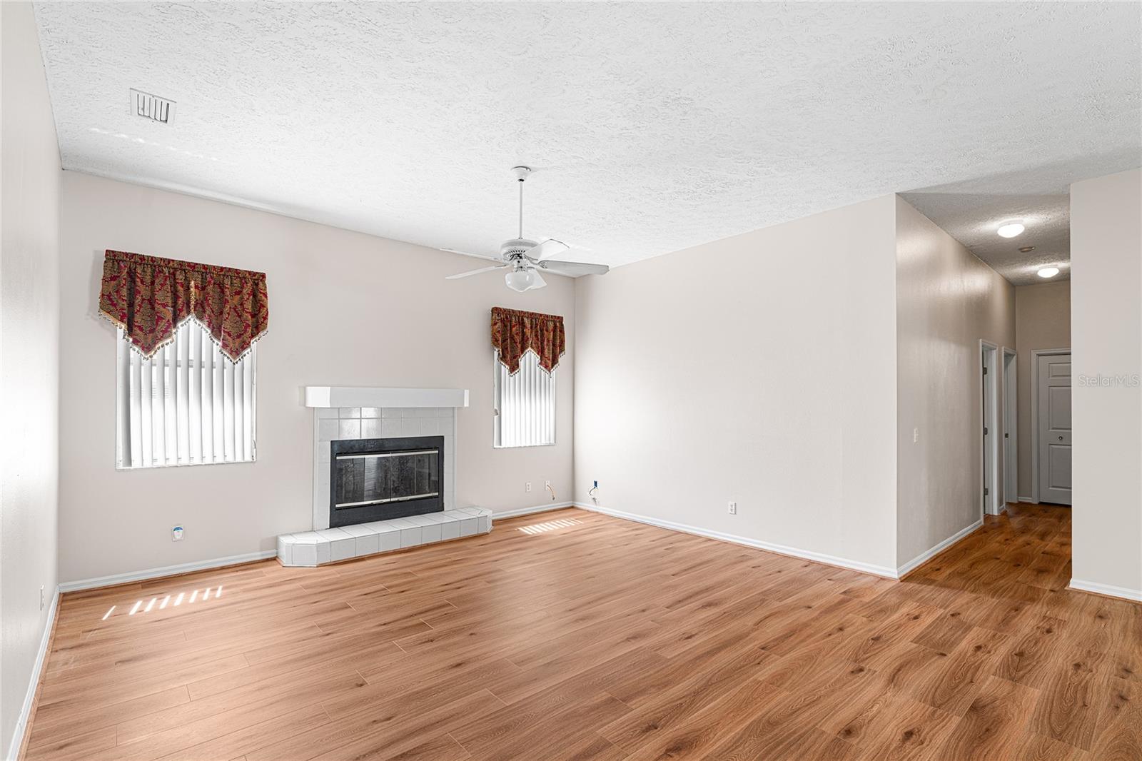 Living Room, Wood burning fireplace