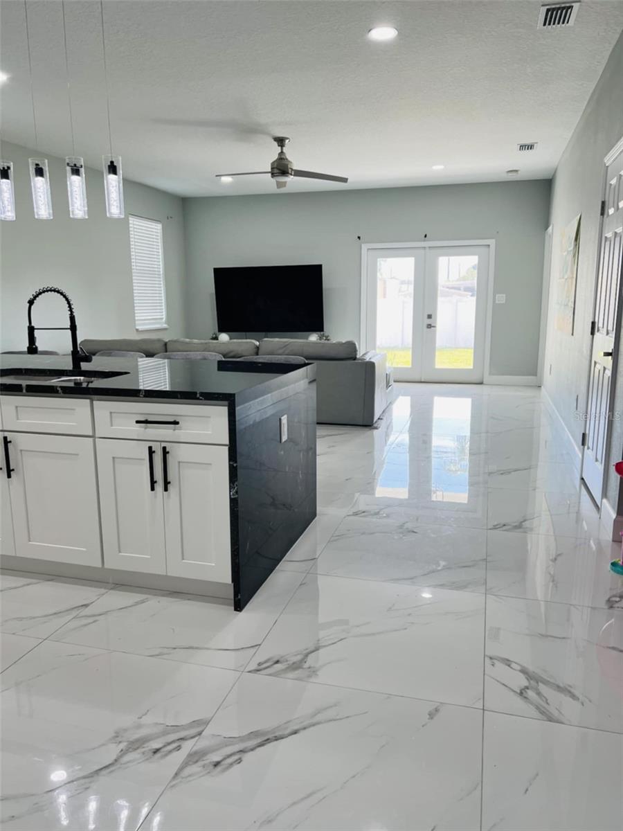 Kitchen Island + Living Room