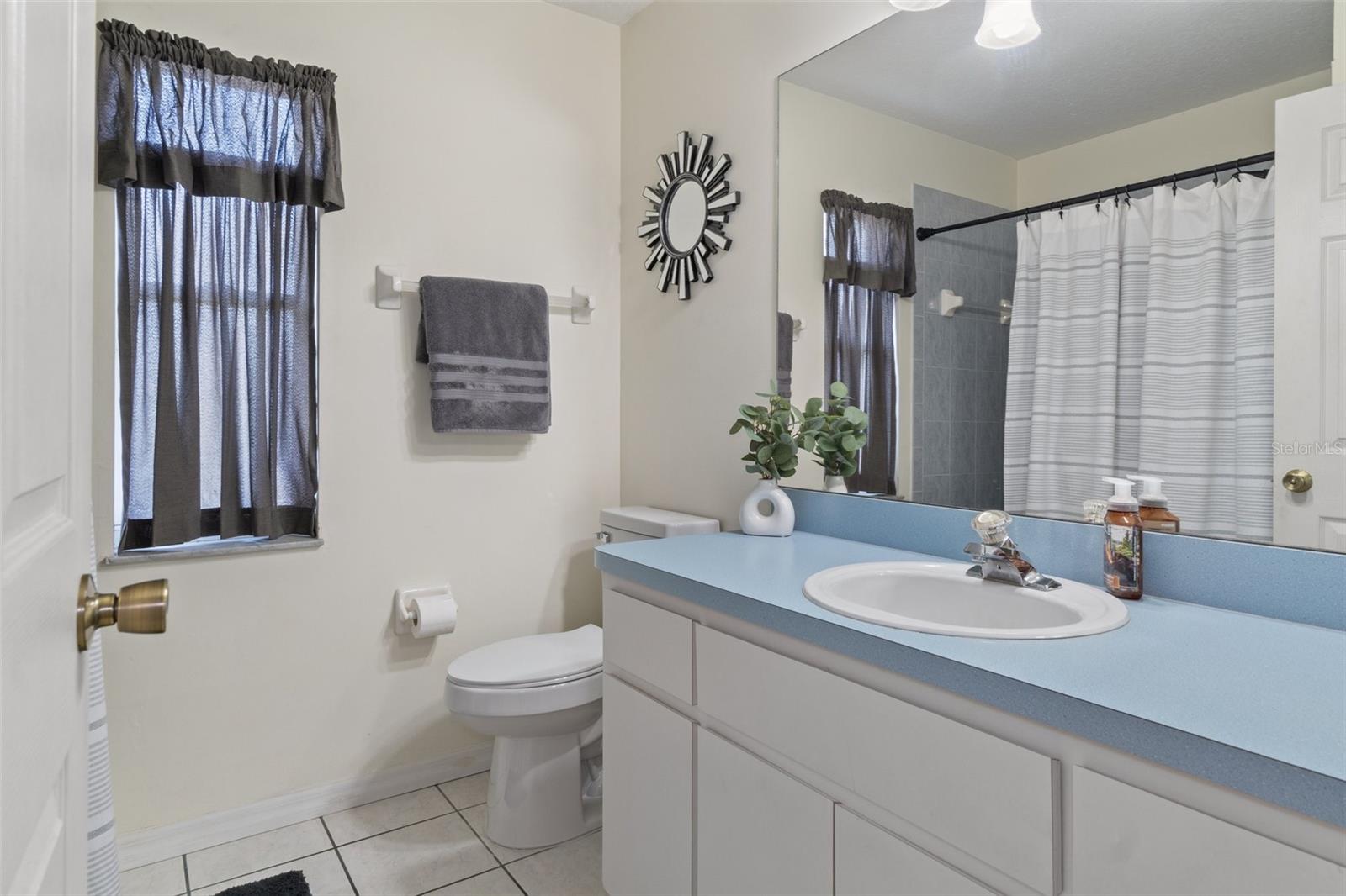 The guest bathroom is beautiful