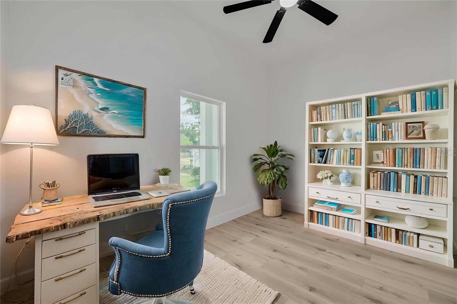 Office in front of home, virtually staged